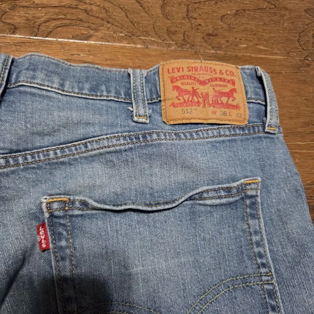 Levis 512 Jeans Mens 38x32 Blue Slim Taper Stretch Denim Medium Wash Whiskered
